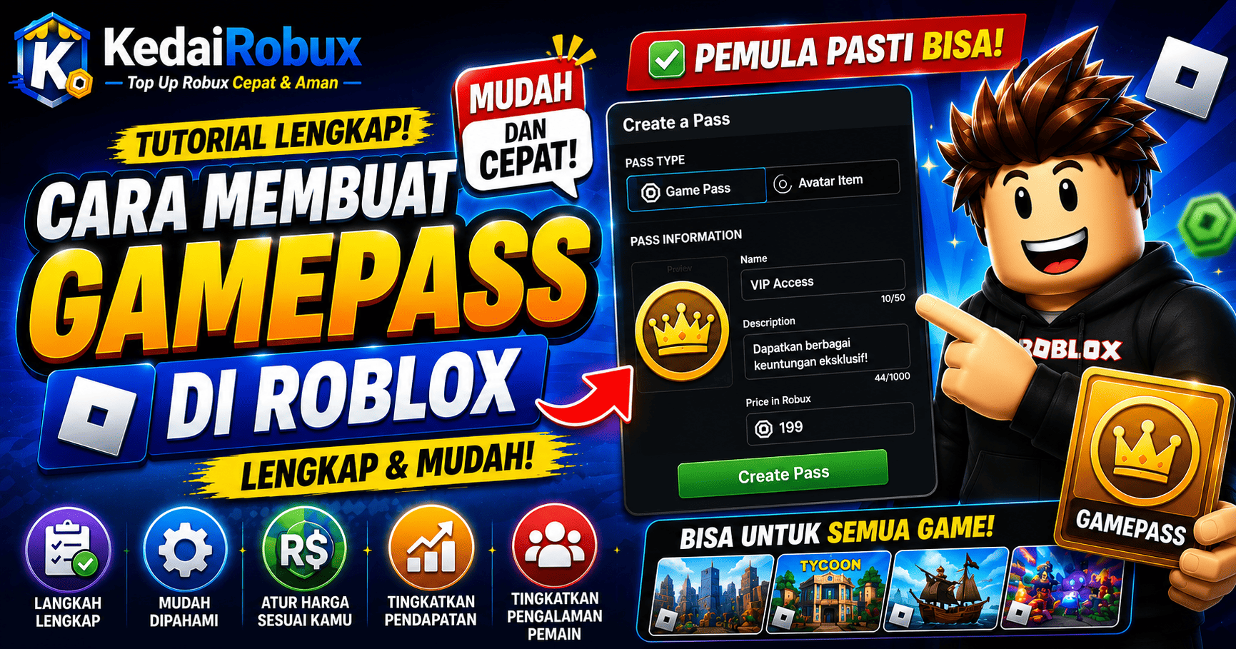 Cara Membuat Gamepass di Roblox untuk Pemula Tahun 2026 | KedaiRobux